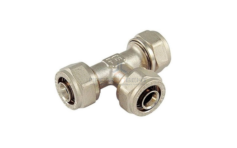 Тройник переходной Tiemme 1607 - 20x2.0 x 20x2.0 x 16x2.0 (винтовой, для металлопластиковых труб)