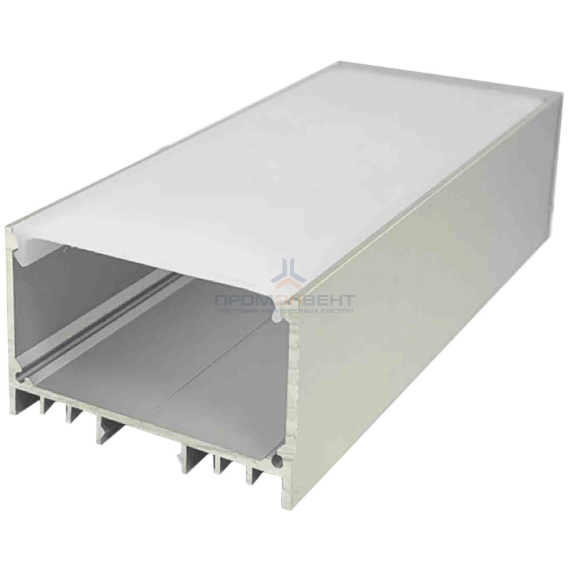 08-24 Профиль алюминиевый для светодиодной ленты, анод., П-образный , универсальный, серебро, 50х32мм, 2м, шир. ленты до 40мм, индивидуальная упаковка (рассеиватель матовый, заглушки - 2шт.).